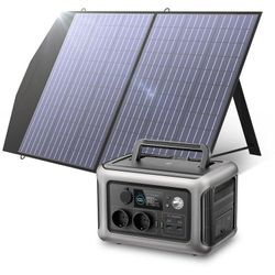 Allpowers - Portable Power Station Solar Generator With 2Pcs 100W Monocrystalline Solar Panel for Garden Party Travel Camping Motorhome Emergency R600