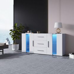 Okwish - Sideboard Kommode Anrichte Standschrank Lagerung Schrank Schrank Einheit TV-Schrank,Lowboard, mit 16 Farben LED-Leuchten für Esszimmer