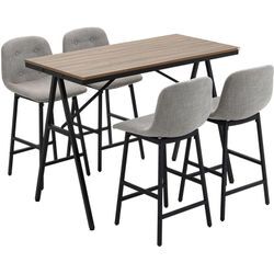 Homcom - Bartisch mit Barhocker Set, 5-teilige Essgruppe, Küchentisch, Bistrotisch mit 4 Stühlen, Bartisch Set für Küche, Wohnzimmer, Stahl,