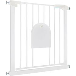 Türschutzgitter für Kinder inkl. Tür für Tier, Treppenschutzgitter n Stop Safety Gate mit Ohne Bohren und Metall Gitter 75-85 cm breit - Weiß Naizy