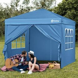 Sekey - Pavillon 3 x 3 m mit 4 Seitenteile, Faltpavillon Pop Up Pavillon Faltbar - mit 4 Sandsäcke - Wasserdicht Stabil Winterfest, Blau