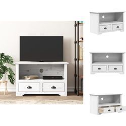 TV-Möbel - Living TV-Schrank mit 2 Schubladen Weiß 91x43x56 cm Massivholz Kiefer