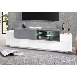 Lowboard INOSIGN "Coro,Lowboard,TV-Kommode,TV-Möbel,TV-Bank", grau (weiß, schiefer), B:160cm H:51cm T:45cm, FSC-zertifizierter Holzwerkstoff, Glas, Sideboards, mit 2 Klappen, 1 Tür, 1 Glasboden, Breite 160