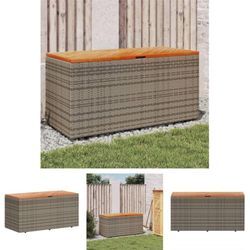 Gartentruhe Grau 110x50x54 cm Poly Rattan Akazienholz - Gartenboxen - Grau - The Living Store