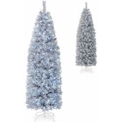 Costway - 180cm Künstlicher Weihnachtsbaum Bleistift, led beleuchteter Tannenbaum mit 250 kaltweißen LEDs, schlanker Christbaum Weihnachten,