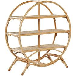 Regal Natürlich Beige Rattan mit 3 Fächern Oval Offenes Design Raumteiler Wohnzimmer Arbeitszimmer Flur Diele Möbel