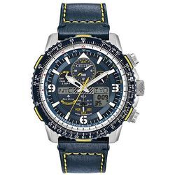 Funkchronograph CITIZEN "JY8078-01L", blau, Armbanduhren, Herren, Armbanduhr, Herrenuhr, Solar, Stoppfunktion, Lederarmband