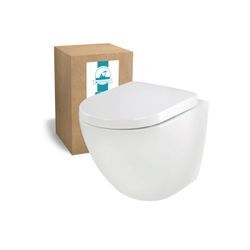 Calmwaters Tiefspül-WC, Wandhängend, Abgang Waagerecht, Erhöhtes Wand WC +5 cm, spülrandlos, Absenkautomatik, 08AB6160, weiß