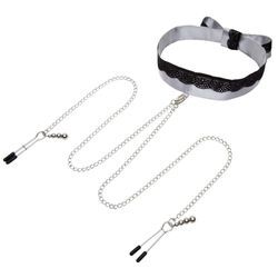 Halsband mit Nippelklemmen „Play Nice Satin Collar & Nipple Clamps“