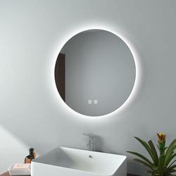 Emke - Badspiegel mit Beleuchtung Rund Rahmenloser led Badezimmerspiegel ф60cm (Warmweißes/Kaltweißes/Neutrales Licht, Touch-Schalter)