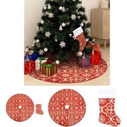 The Living Store Luxus-Weihnachtsbaumdecke mit Socke Rot 90 cm Stoff - Weihnachtsbaumdecken - Rot