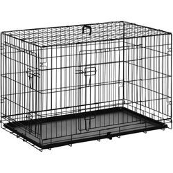 Pawhut - Hundekäfig Transportkäfig Drahtkäfig mit Gitter Hundebox Transportbox Kleintierkäfig Reisebox zusammenklappbar Metall Schwarz 92 x 57 x 62,5