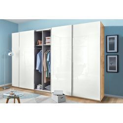 Schwebetürenschrank WIMEX "Level by fresh to go", braun (plankeneichefarben, weißglas), B:350cm H:236cm, Schränke, mit Glastüren und Synchronöffnung