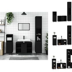 Badezimmermöbel-Sets - Living 3-tlg. Badmöbel-Set Schwarz Holzwerkstoff - Schwarz