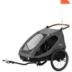 Fahrradkinder-Anhänger HAUCK "2in1 Bike Trailer und Buggy Dryk Duo, melange grey", grau (melange grau), Baby, Fahrradanhänger, für 2 Kinder; inklusive Deichsel