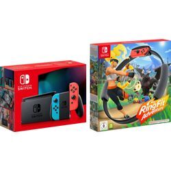 NINTENDO SWITCH Spielekonsole Spielekonsolen inkl. Ring Fit Adventure bunt (neonrot, neonblau)