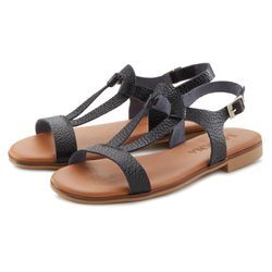 Sandale LASCANA, Damen, Gr. 36, schwarz, Obermaterial: 100% Rindsleder. Decksohle: 100% Textilmaterial. Laufsohle: 100% Synthetik, unifarben, metallic, elegant, Schuhe, Sandalette, Sommerschuh aus hochwertigem Leder im Metallic-Look