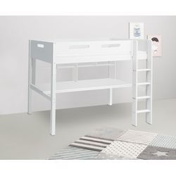 Hochbett THUKA "Nordic Kinderbett, Hausbett, Spielbett, Daybett" Hochbetten Gr. Breite Absturzsicherung vorne in MDF-Schreibtisch und Regal, Liegeflächen B/L: 90cm x 200cm 90cm x 200cm Höhe 184cm, kein Härtegrad, ohne Matratze, weiß Kinder mit Absturzsicherung, umbaubar, bester Qualität, stabil