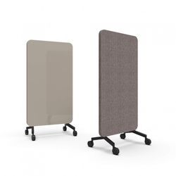 Lintex Mobile Glastafel Mood Fabric - Schallabsorbierende Rückseite, Farbe Cozy 450 / Synergy LDP33 (Beige / Braun), Fuß/Räder-Satz Schwarz, Größe B100 x H196 cm