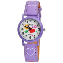 QBOS Quarzuhr Luca Herz analoge Kinderuhr mit Armband aus Kunstleder 4900002, Kinder Armbanduhr, lila