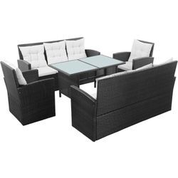 5-tlg. Garten-Lounge-Set mit Auflagen Poly Rattan Schwarz Vidaxl