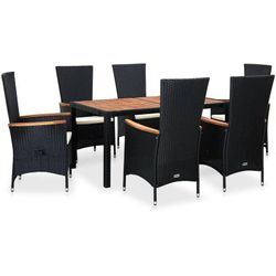 7-tlg. Garten-Essgruppe Poly Rattan Akazienholz Schwarz Vidaxl