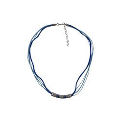 Steuer Modeschmuck Collierkette Textilkette, blau, mit silberfarbener Schmuckapplikation