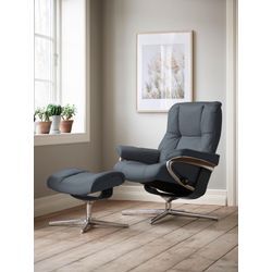 Relaxsessel STRESSLESS "Mayfair" Sessel Gr. Leder BATICK, Cross Base Schwarz, Relaxfunktion-Drehfunktion-Plus™System-Gleitsystem-BalanceAdapt™, B/H/T: 92cm x 103cm x 79cm, blau (atlantic batick) mit Cross Base, Größe S, M & L, Holzakzent Schwarz