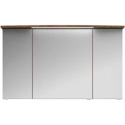 Badezimmerspiegelschrank SAPHIR "Serie 4010 Badezimmer-Spiegelschrank inkl. LED-Beleuchtung im Kranz", braun (eiche ribbeck quer nachbildung), B:122cm H:71,9cm T:26,5cm, Spanplatte, Schränke, Badschrank 122 cm breit, 3 Türen, 6 Glas-Einlegeböden, inkl Türdämpfer