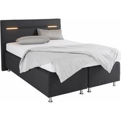 Boxspringbett WESTFALIA SCHLAFKOMFORT, grau (strukturstoff anthrazit), Komplettbetten, mit LED-Beleuchtung, Liegefläche B/L: 140cm x 200cm, H3, 5-Zonen-Tonnentaschen-Federkernmatratze, Bezug Unterbox und Kopfteil: Strukturstoff (77% Polyester und 23% Viskose), Bezug Obermatratze 100% Polyester, waschbar bis 60u00b0C, Boxspringbett, wahlweise mit LED-Beleuchtung