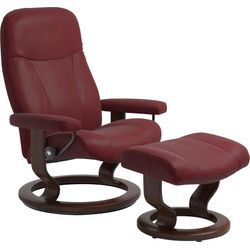 Relaxsessel STRESSLESS "Garda", rot (bordeaux batick), B:76cm H:100cm T:71cm, Sessel, mit Hocker, mit Classic Base, Größe M, Gestell Braun