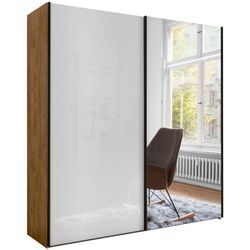 Schwebetürenschrank WIEMANN "Monaco", weiß (bianco, eiche, nachbildung, glas weiß, kristallspiegel), B:197,3cm H:217cm T:67cm, Holzwerkstoff, Floatglas, Schränke, mit Glasfront sowie hochwertigen Beschlägen