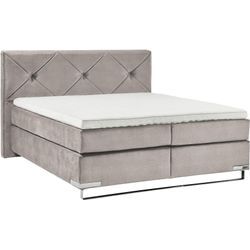 Boxspringbett "Dubai", grau (d 041 grau), B:177cm L:214cm, GALLERY M BRANDED BY MUSTERRING, Komplettbetten, Boxspringbett, Kufe in Chrom, 3 Härtegrade, Kopfteil mit Knopfheftung