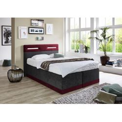 Boxspringbett, rot (bordeaux, anthrazit), Ohne Topper, Liegefläche B/L: 140cm x 200cm, H3, 7-Zonen-Kaltschaummatratze, Bezug Obermatratze 100% Polyester, waschbar bis 60u00b0C, Bezug Unterbox und Kopfteil: Mikrofaservelours (100% Polyester), WESTFALIA SCHLAFKOMFORT, Komplettbetten, Boxspringbett, mit LED-Beleuchtung