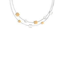 Collier FIRETTI "Schmuck Geschenk Halsschmuck Halskette Halsreif mehrreihig bicolor" Halsketten Gr. Edelstahl-Silber 925 (Sterlingsilber), Länge: 49 cm Breite: 1 mm, gelb (edelstahlfarben, silberfarben, gelbgoldfarben) Damen