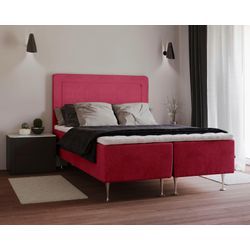 Boxspringbett INOSIGN "Hacer", rot, B:121cm L:208cm, 100% Polyester, Komplettbetten, Boxspringbett, Topper, H2 oder H3 und in Breiten 70,80,90,120,140,160,180 wählbar