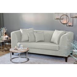 3-Sitzer FINK "MAXIM" Sofas Gr. B/H/T: 202cm x 84cm x 85cm, Flachgewebe LEINENOPTIK, beige (creme leinenoptik) mit schmalem Holzsockel, inklusive 4 Zierkissen