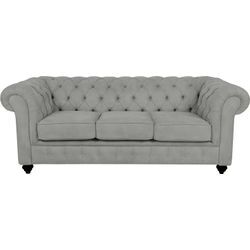 Chesterfield-Sofa HOME AFFAIRE "Duc 3-Sitzer", grau (hellgrau), B:198cm H:74cm T:89cm, Samtoptik (100% Polyester), Samtoptik (100% Polyester), Luxus-Microfaser Lederoptik (100% Polyester), Sofas, hochwertige Knopfheftung im Rücken, Samtoptik mit changierender Optik