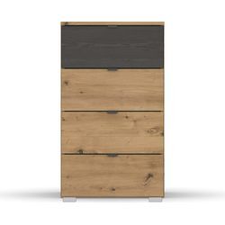 Kommode RAUCH "Apollon", braun (eiche artisan, schwarz oak), B:47cm H:81cm T:42cm, Holzwerkstoff, Sideboards, mit 4 Schubladen, 1 Schublade in Absetzung Black oak