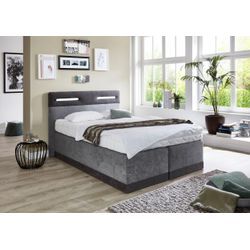 Boxspringbett, grau (anthrazit, grau), Ohne Topper, Liegefläche B/L: 140cm x 200cm, H3, 5-Zonen-Tonnentaschen-Federkernmatratze, Bezug Obermatratze 100% Polyester, waschbar bis 60u00b0C, Bezug Unterbox und Kopfteil: Mikrofaservelours (100% Polyester), WESTFALIA SCHLAFKOMFORT, Komplettbetten, Boxspringbett, mit LED-Beleuchtung