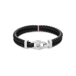 Armband TOMMY HILFIGER "Schmuck Edelstahl Armschmuck Lederarmband", grau (schwarz, edelstahlfarben), Armbänder, Herren, Leder-Edelstahl, Leder, Edelstahl