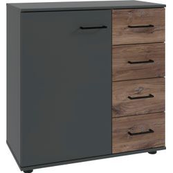 Kombikommode WIMEX "Kreta", schwarz (graphit, flagstaff eiche nachbildung), B:81cm H:83cm T:41cm, Spanplatte, Sideboards, 1-türig mit 4 Schubladen, 81 cm breit