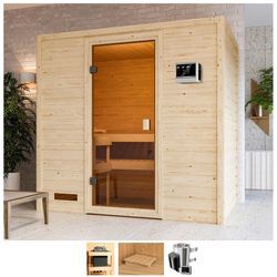 Sauna WELLTIME "Sunie", beige (naturbelassen), Saunaofen, externe Steuerung, 3,6 kW, Saunen, 3,6-kW-Plug & Play Ofen mit ext. Steuerung