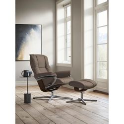 Relaxsessel STRESSLESS "Mayfair" Sessel Gr. Leder BATICK, Cross Base Braun, Relaxfunktion-Drehfunktion-Plus™System-Gleitsystem-BalanceAdapt™, B/H/T: 79cm x 102cm x 73cm, braun (mole batick) mit Cross Base, Größe S, M & L, Holzakzent Braun