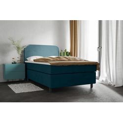 Boxspringbett PLACES OF STYLE "Marausa", blau, B:121cm L:208cm, 100% PES, Komplettbetten, Boxspringbett, mit Taschen-Federkernmatratze, mit dekorativer Kedernaht