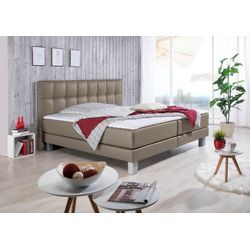 Boxspringbett INOSIGN "Tavira" Komplettbetten Gr. Kunstleder, Liegefläche B/L: 180cm x 200cm Betthöhe: 50cm, H3 + H3, 7-Zonen-Taschen-Federkernmatratze, grau (taupe) Boxspringbett in 4 Breiten, Farben und 3 Matratzenarten, incl. Topper