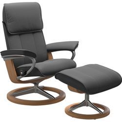 Relaxsessel STRESSLESS "Admiral", grau (grau batick), B:84cm H:100cm T:73cm, Leder BATICK: BATICK ist ein leicht korrigiertes, durchgefärbtes und genarbtes Möbelleder, bei dem die meisten Unebenheiten und Spuren in der Regel entfernt wurden., Sessel, mit Signature Base, Größe M & L, Gestell Eiche