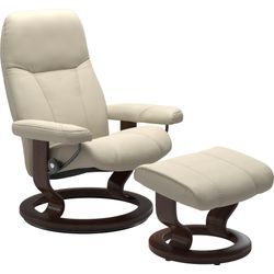 Relaxsessel STRESSLESS "Consul" Sessel Gr. Leder BATICK, Classic Base Braun, Plus™System-Gleitsystem-Relaxfunktion-Drehfunktion-Kopfstützenverstellung-Rückteilverstellung, B/H/T: 85 cm x 100 cm x 77 cm, beige (cream batick) mit Hocker, Classic Base, Größe L, Gestell Braun