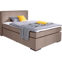 Boxspringbett ALINA "Nikki", braun (hellbraun xbo 2), B:153cm L:214cm, Struktur fein XBO (100% Polyester), Komplettbetten, Boxspringbett, inklusive Matratze und Topper, Füße schwarz