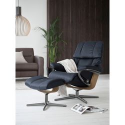 Relaxsessel STRESSLESS "Reno", blau (oxford blau paloma), B:83cm H:100cm T:76cm, Leder PALOMA: PALOMA ist ein durchgefärbtes Semianilin-Möbelleder mit natürlicher Narbung., Sessel, mit Cross Base, Größe S, M & L, Holzakzent Eiche